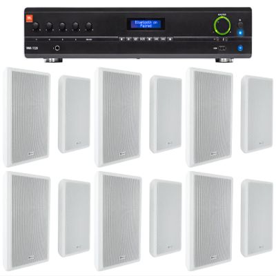 Audiosavings Bundle: JBL VMA1120 Commercial 120W 70v Bluetooth Amplifier, 5 Inputs Bundle with (6) Pair Rockville RockSlim 70W White 5.25" 70v Commercial Restaurant Wall Speakers (13 Items)