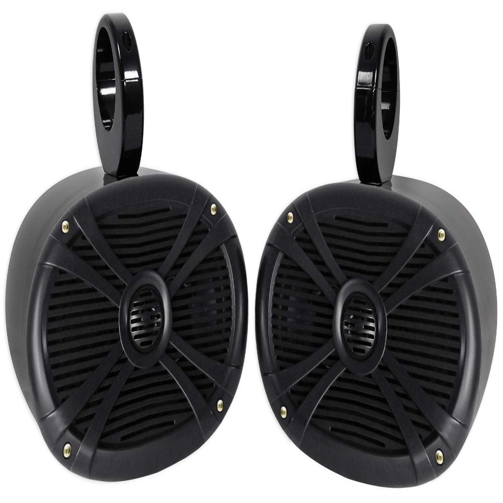 Rockville RMSTS69B Bundle: (2) 6x9 in 1000W Peak / 250W RMS Waterproof Marine Boat Speakers, (2) MAC69B Black Aluminum Wakeboard Tower Speaker Pod Enclosures, 4-Items