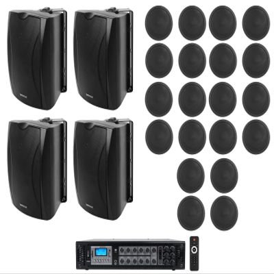 Rockville Bundle RCS180-6 Commercial Amp BT Bundle with (4) WET-5B 70V IPX55 Commercial Speaker & (20) CCL5T 70V 5" Commercial Ceiling Speakers (25 Items)