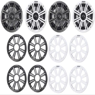 Audiosavings Bundle: (4) Kicker 45KM654 6.5" 390w Marine Boat Speakers KM65 w/Charcoal+White Grilles (4 Items)