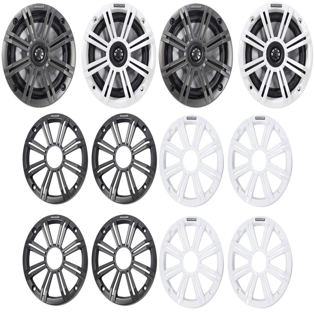 Audiosavings Bundle: (4) Kicker 45KM654 6.5" 390w Marine Boat Speakers KM65 w/Charcoal+White Grilles (4 Items)