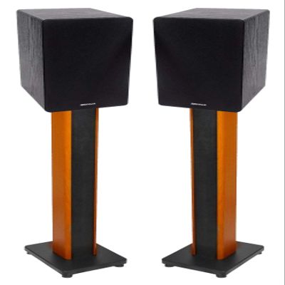 Rockville RockShelf 68B Bundle: Pair 6.5 in Black Home Bookshelf Speakers 50W RMS / 200W Peak Each, 8 Ohm, Pair RHTSC 36 in Classic Wood Stands with Adjustable Top Platforms, 4-Items