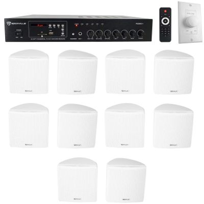 Rockville RCS80-1 60W 70v Restaurant Amp with VOL70100 10 Cube Speakers