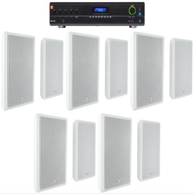 Audiosavings Bundle: JBL VMA1120 Commercial 120W 70v Bluetooth Amplifier, 5 Inputs Bundle with (5) Pair Rockville RockSlim 70W White 5.25" 70v Commercial Restaurant Wall Speakers (11 Items)