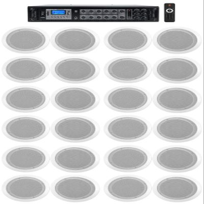Rockville Bundle RCS350-6 350 Watt 6 Zone 70v Commercial/Amp/Bluetooth Bundle with (24) CC65T White 6.5" Commercial 70v Ceiling Speakers (25 Items)