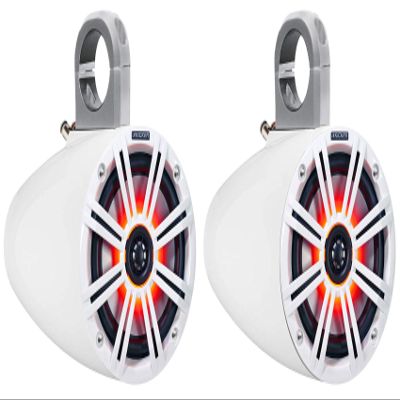 Audiosavings Bundle: (1) Pair Kicker 12KMTESW Marine 6" Or 6.5" Speaker Wakeboard Tower Enclosures KMTES Bundle with (2) Kicker 45KM654L 6.5" 390w Marine LED Speakers w/Charcoal (4 Items)