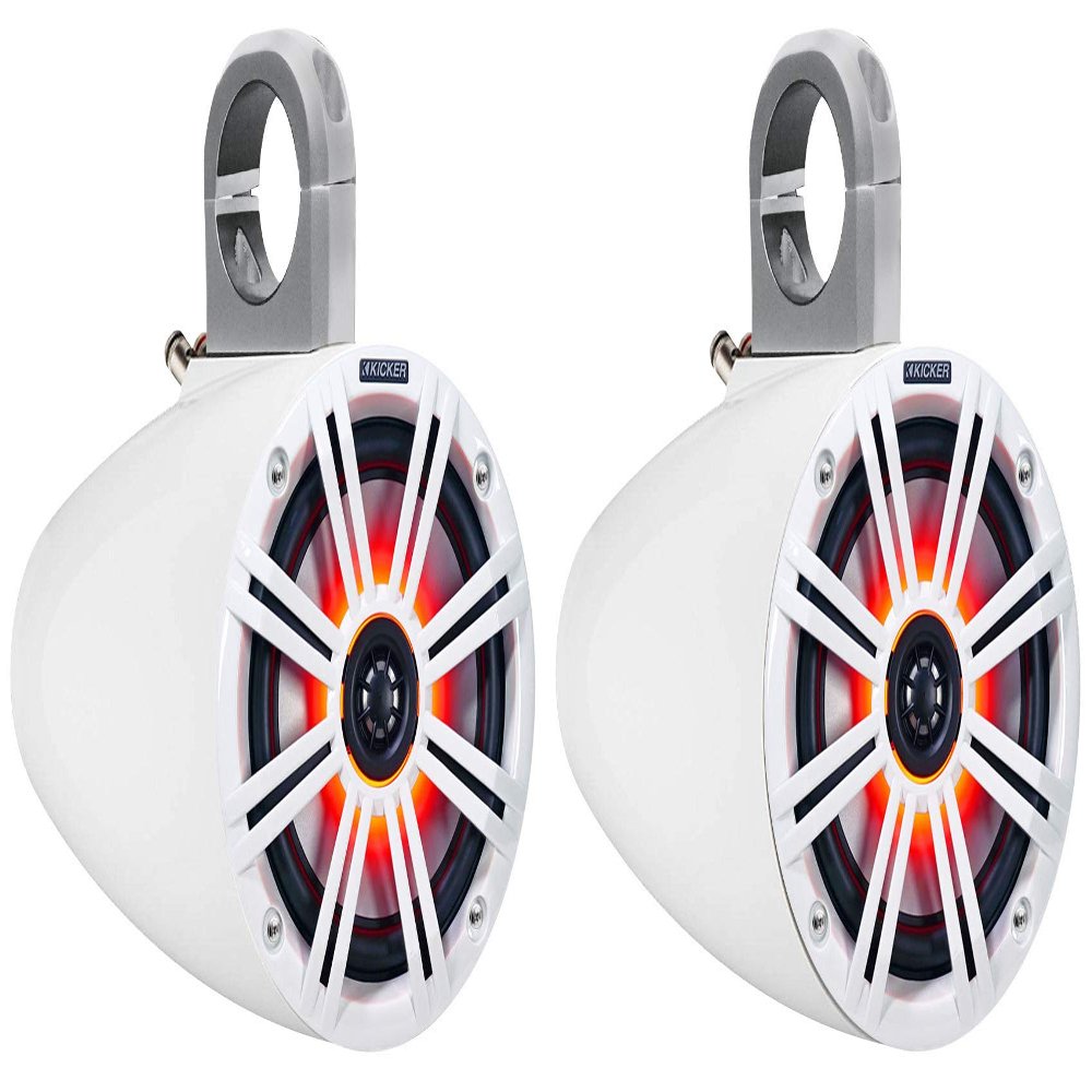 Audiosavings Bundle: (1) Pair Kicker 12KMTESW Marine 6" Or 6.5" Speaker Wakeboard Tower Enclosures KMTES Bundle with (2) Kicker 45KM654L 6.5" 390w Marine LED Speakers w/Charcoal (4 Items)