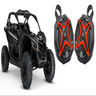 Audiosavings Bundle: (1) Pair 6.5" Roll Bar Roll Cage Tower Speakers for Can-Am Maverick X3 Bundle with SSV WP-A6 Waterproof Speakers, SSV Works WP-CGS-R Red Grille Speaker (4 Items)