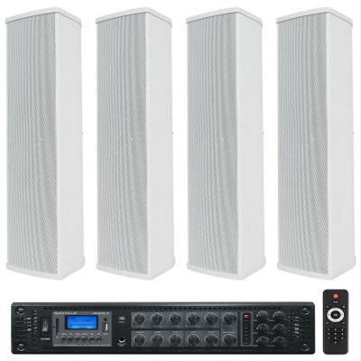 Rockville Bundle: RCS350-6 350W 6-Zone 70V Commercial Bluetooth Amp + Wet Array 5 White 60W IP55 Wall Mount Speakers, Indoor/Outdoor for Restaurant, Bar, Church, Cafe, Auditorium (5 Items)