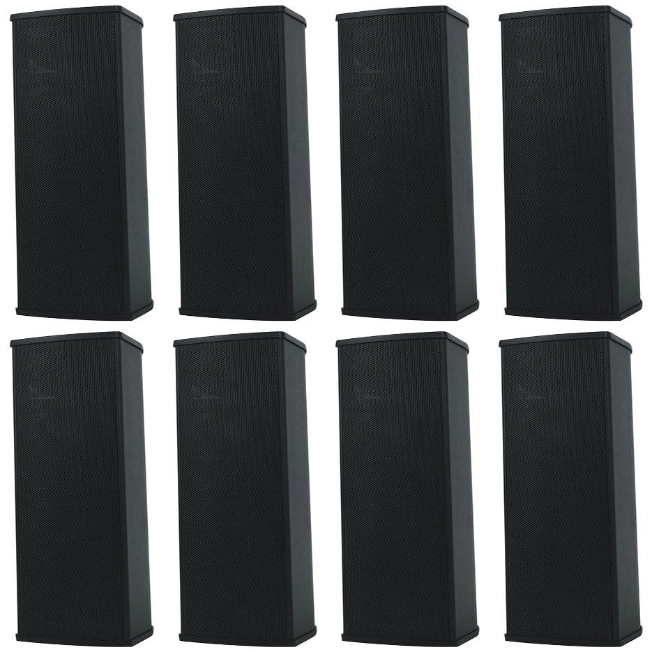 Rockville Wet Array 5 Black 70V 60W Commercial Wall Mount Swivel Column Speaker, 2-Way Line Array Design, IP55 Waterproof, Indoor/Outdoor Use for Restaurants, Churches, Auditoriums (8 Item)