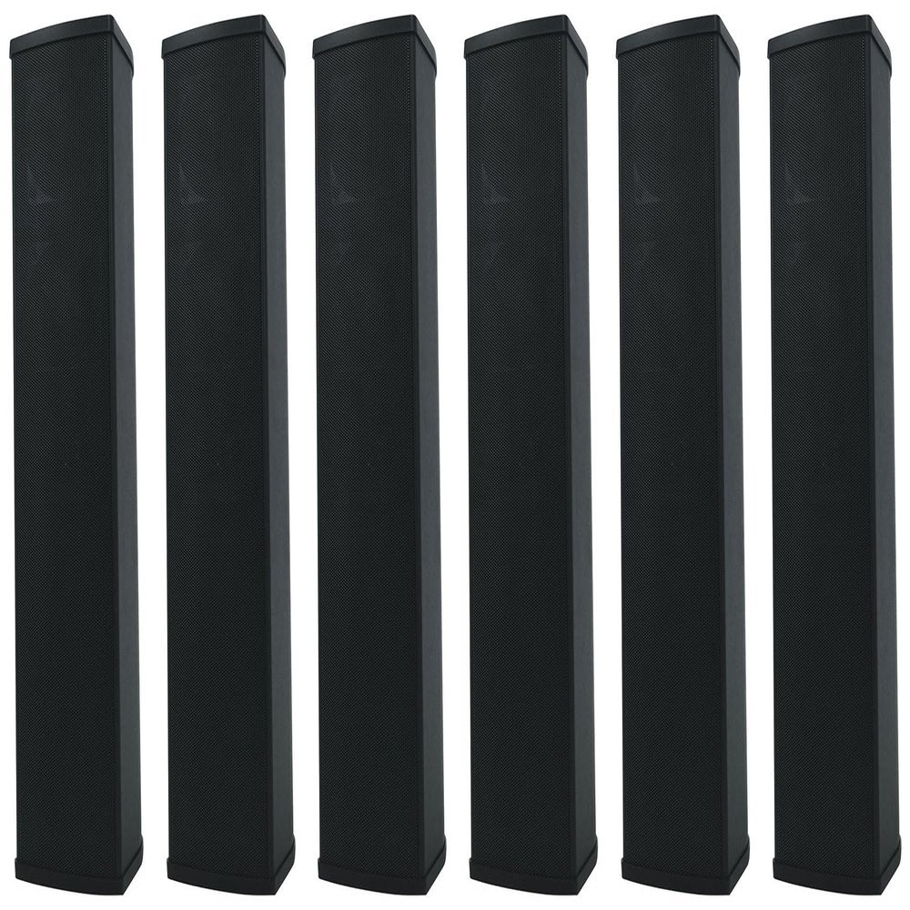 Rockville Wet Array 5 Black 70V 60W Commercial Wall Mount Swivel Column Speaker, 2-Way Line Array Design, IP55 Waterproof, Indoor/Outdoor Use for Restaurants, Churches, Auditoriums (6 Item)