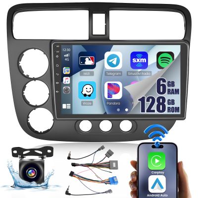 Android 13 Car Stereo for Honda Civic 2001-2005 Wireless Apple Carplay, 8 Core 6+128GB 9 Inch IPS Touchscreen Android Auto Car Radio with 59 Themes Customize APPs Support GPS Navigation