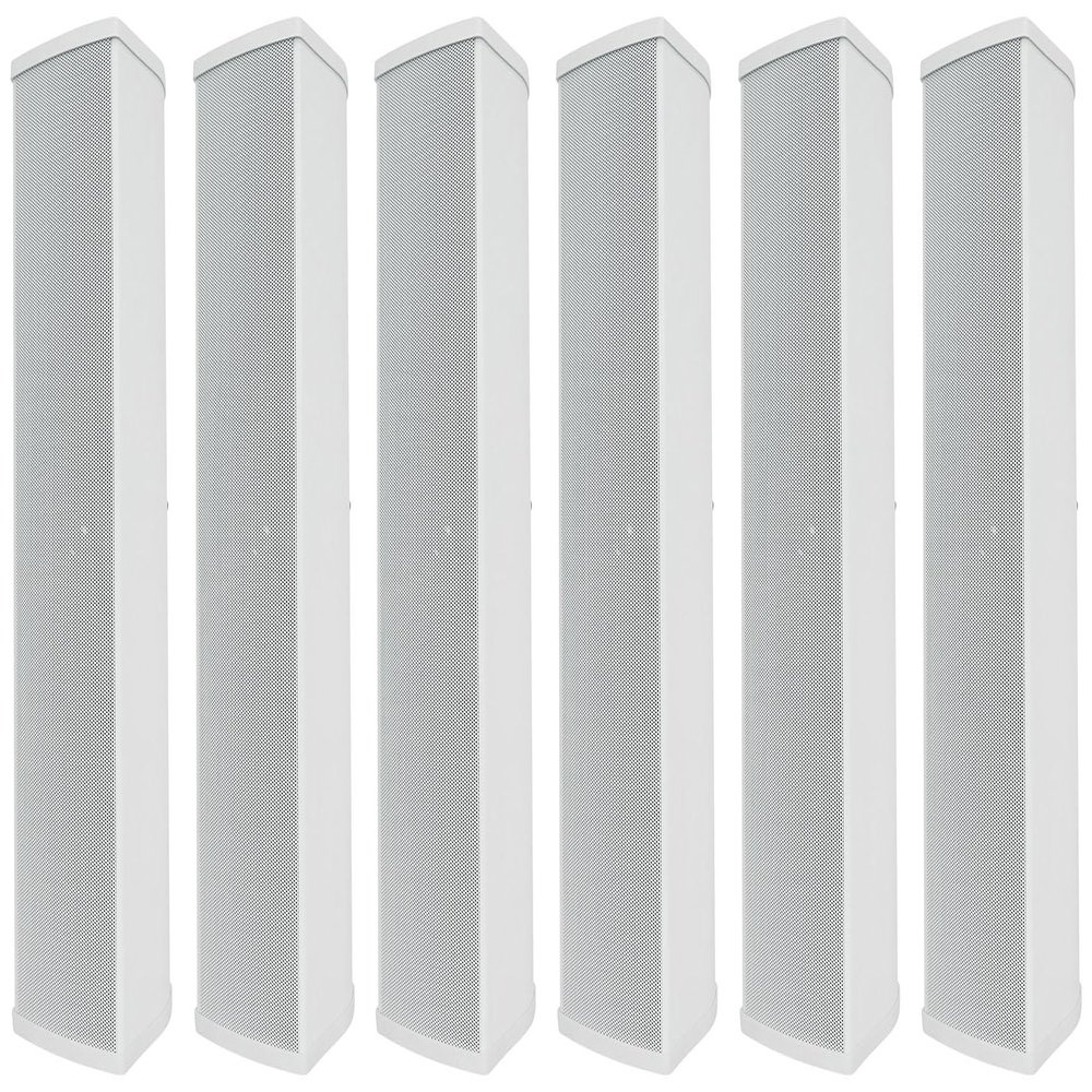 Rockville Wet Array 5 White 70V 60W Commercial Wall Mount Swivel Column Speaker, 2-Way Line Array Design, IP55 Waterproof, Indoor/Outdoor Use for Restaurants, Churches, Auditoriums (6 Item)