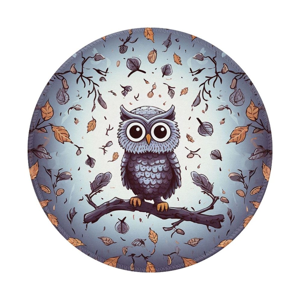 4 PCS Mousepad with Non-Slip Rubber Base 8" Round Mouse-Mat with Stitched Edge Owl Tree Branches Gaming Mousepad for Wireless Mouses Computer Laptop Home Office Desk Pad