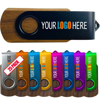 [8GB 3.0-25pcs] Custom Wooden USB Flash Drive 8GB USB3.0 with Frosted Cover 25 Pack Bulk Wood USB Drives with Personalized Logo Customized Thumb Drives with Brand / - Walnut