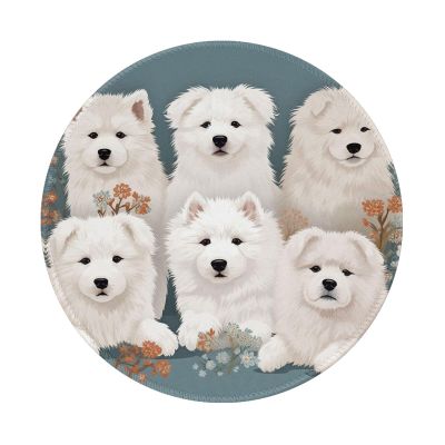1 Mousepad with Non-Slip Rubber Base 8" Round Mouse-Mat with Stitched Edge Little White Dogs Pattern Gaming Mousepad for Wireless Mouses Computer Laptop Home Office Desk Pad