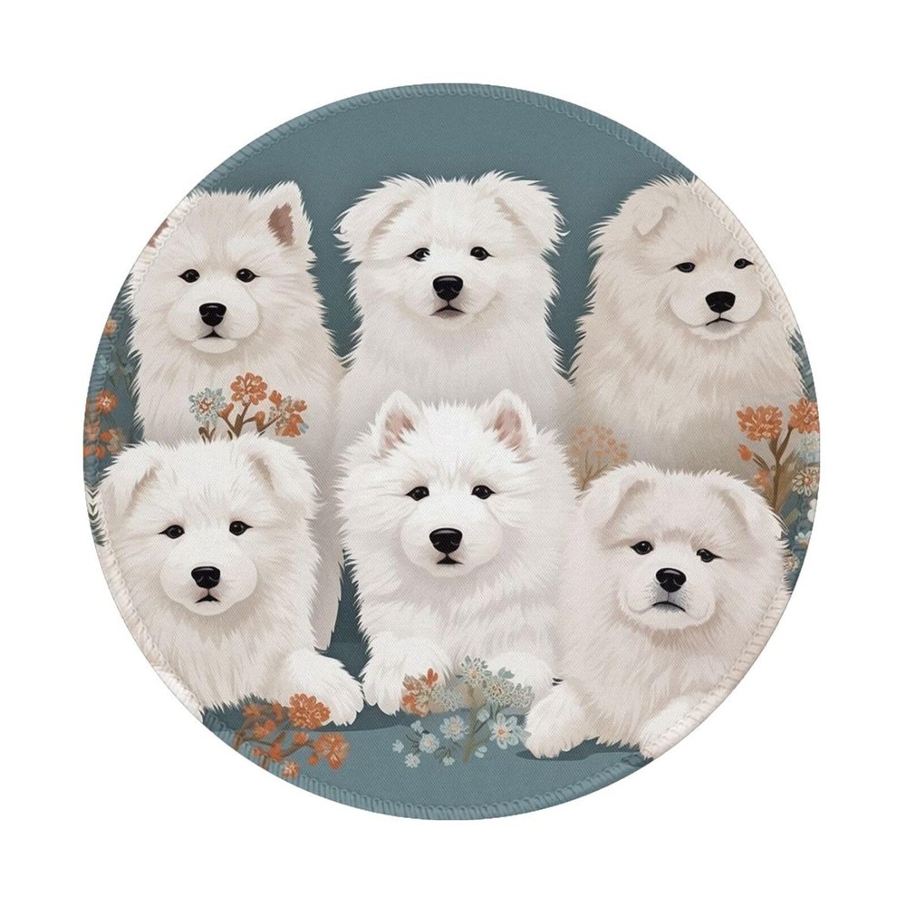 1 Mousepad with Non-Slip Rubber Base 8" Round Mouse-Mat with Stitched Edge Little White Dogs Pattern Gaming Mousepad for Wireless Mouses Computer Laptop Home Office Desk Pad