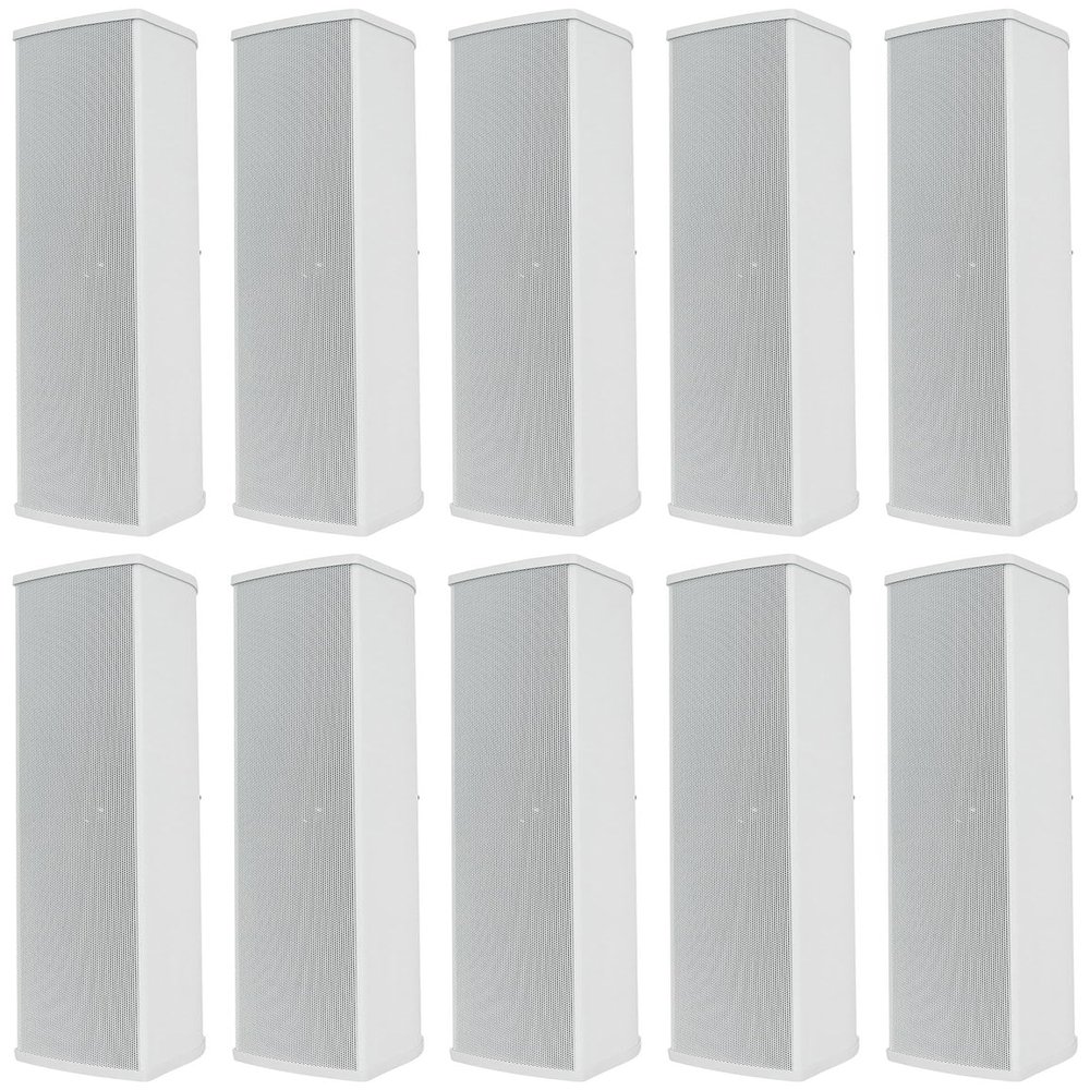 Rockville Wet Array 5 White 70V 60W Commercial Wall Mount Swivel Column Speaker, 2-Way Line Array Design, IP55 Waterproof, Indoor/Outdoor Use for Restaurants, Churches, Auditoriums (10 Item)