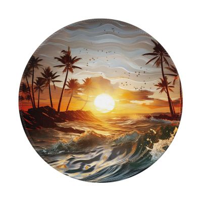1 Mousepad with Non-Slip Rubber Base 8" Round Mouse-Mat with Stitched Edge Palm Trees Ocean Waves Sunset Gaming Mousepad for Wireless Mouses Computer Laptop Home Office Desk Pad