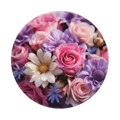 1 Mousepad with Non-Slip Rubber Base 8" Round Mouse-Mat with Stitched Edge Pink and Purple Flowers Gaming Mousepad for Wireless Mouses Computer Laptop Home Office Desk Pad