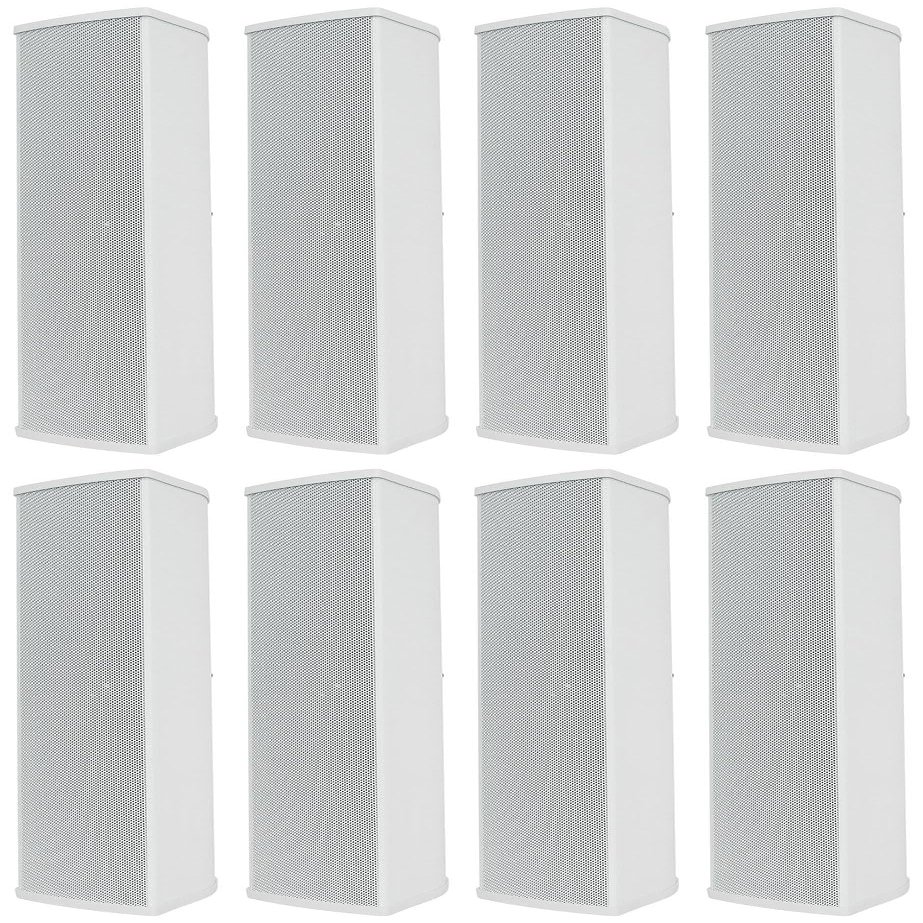 Rockville Wet Array 5 White 70V 60W Commercial Wall Mount Swivel Column Speaker, 2-Way Line Array Design, IP55 Waterproof, Indoor/Outdoor Use for Restaurants, Churches, Auditoriums (8 Item)