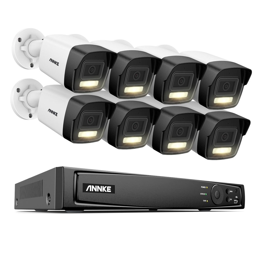 ANNKE 12MP PoE Outdoor Security Camera System, 8CH PoE NVR and 8X 12MP Smart Dual Light Bullet IP Cameras, Human&Vehicle Detection, 24/7 Recording, Upgraded Remote Monitoring, H265+ (No HDD)