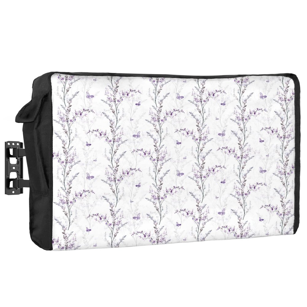 Outdoor TV Cover - Floral Purple Flower Butterfly Art Plant Waterproof and Weatherproof 52"-55" LCD Movable Shield TV Display Screen Protector Outside Television Covers