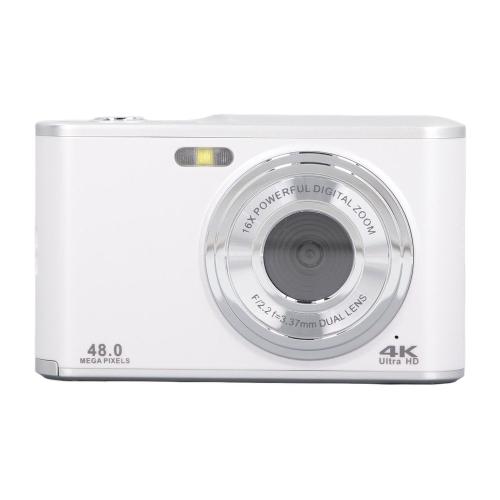 Pyhodi Digital Camera, 48MP 4K Ultra HD Dual Lens 16x Zoom, Autofocus Portable Camera for Travel Graduation, Easy Selfie, Easy to Use, Rich Application Scenarios, Compact and Lovely, White