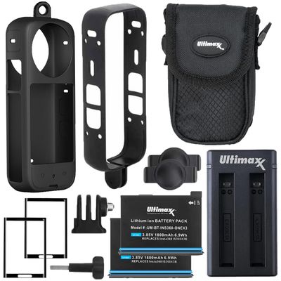 Accessory Bundle for Insta360 ONE X3 Pocket Action Camera - Includes: Replacement Battery and Double Charger with LED Display, Silicone Sleeve, ABS Frame Kit, 2X Screen Protector Kit and Camera Case