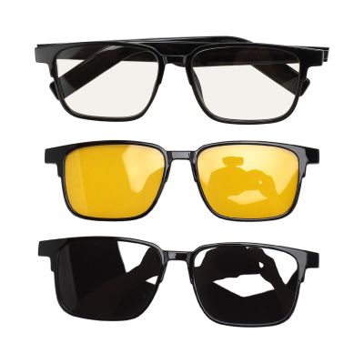 Pomya Open Ear Smart Glasses, IP5 Two Microphones, Voice Control, BT 5.3, Unisex Smart Sunglasses (with Polarized Night Lens)