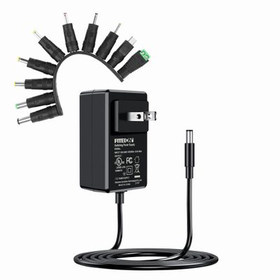 12V 2A AC Adapter Charger with 10 Tips, Regulated 12 Volts 2000mA Power Supply Cord Compatible with LED Strip Light, CCTV Camera, BT Speaker, Router, DC12V Transformer (5ft)