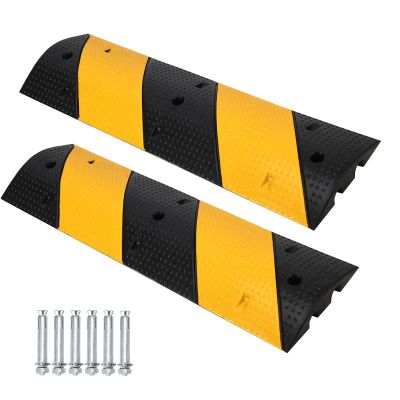 Towallmark 3.3 Ft Rubber Speed Bump, 2 Pack 2 Channel Modular Heavy Duty Speed Bumps Humps 25000 lbs Load Capacity, Cable Protector Ramp for Asphalt Concrete Gravel Driveway Road