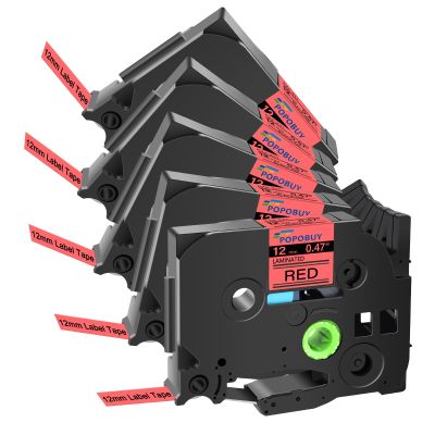POPOBUY TZ TZe 12mm 0.47 Laminated Red Tape Compatible for Brother P Touch TZ431 TZ-431 TZe-431 TZe431 Label Tape for PTD210 PTD400 PTD220 PTH110 Label Maker, 5 Pack Black on Red