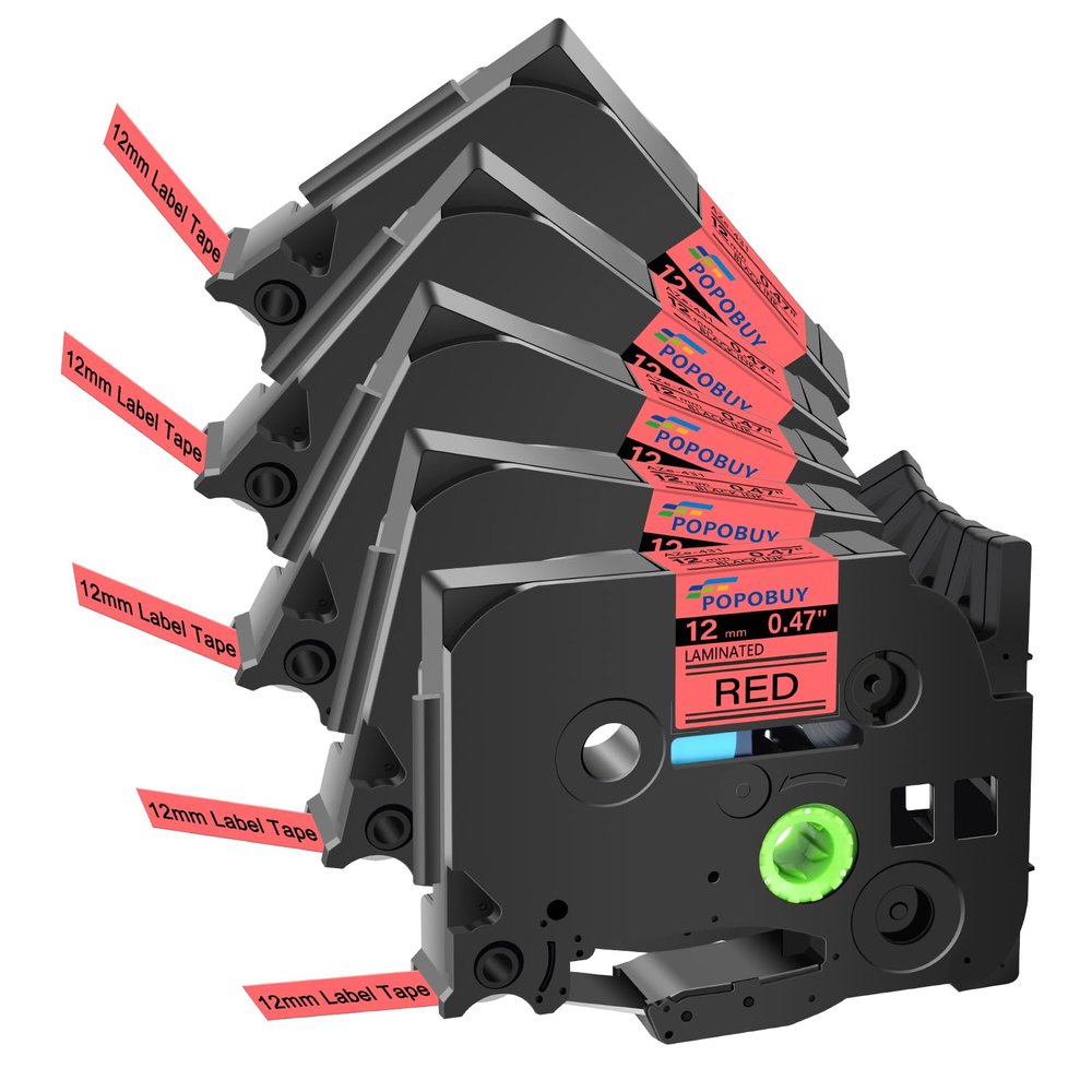POPOBUY TZ TZe 12mm 0.47 Laminated Red Tape Compatible for Brother P Touch TZ431 TZ-431 TZe-431 TZe431 Label Tape for PTD210 PTD400 PTD220 PTH110 Label Maker, 5 Pack Black on Red