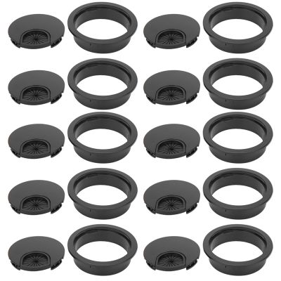 10 Pcs W Grommet Bright Black Desktop Abs Plastic Wire Hole Port 60Mm Fts and Collections Office and School Plies