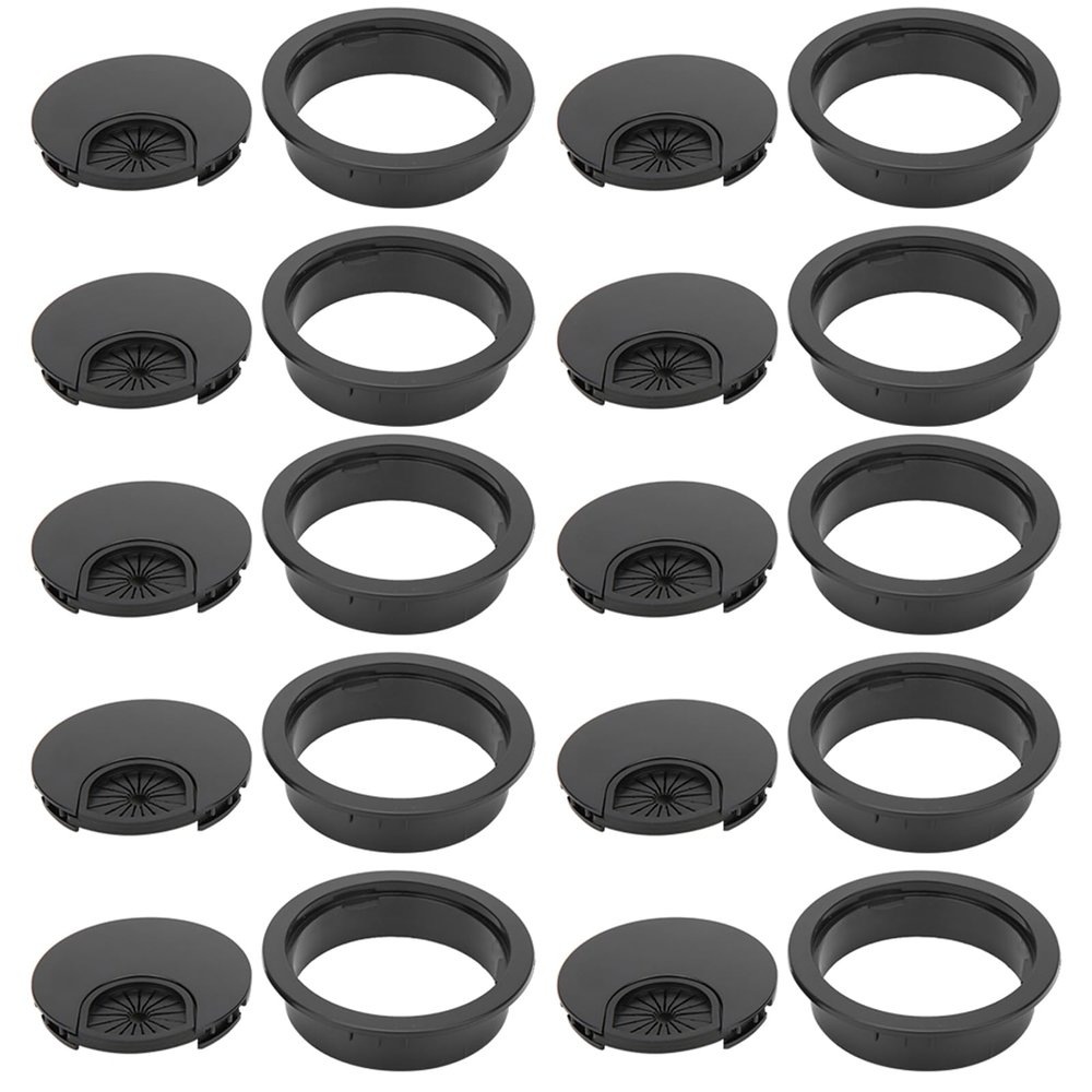 10 Pcs W Grommet Bright Black Desktop Abs Plastic Wire Hole Port 60Mm Fts and Collections Office and School Plies