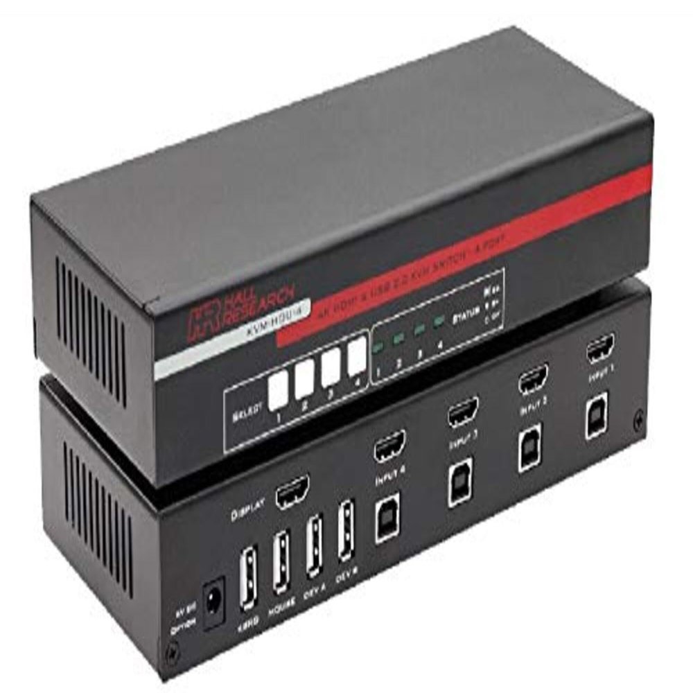 Hall Technologies KVM-HDU-4 (4-Port HDMI KVM Switch with USB 2.0 and 4K Video Support)