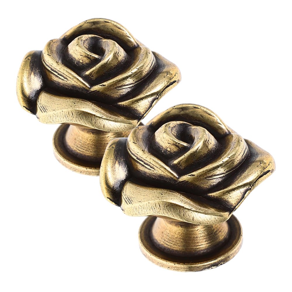 Amosfun 2pcs Classic Rose Shape Drawer Handle Cabinet Knobs Drawer Pulls Furniture Handle Easy Install