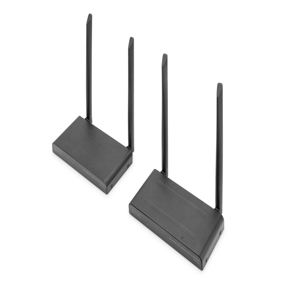 DIGITUS DS-55328 Wireless HDMI KVM Extender/HDMI Splitter (1:4) - UHD 4K/30Hz - 150m Range - Set: Transmitter and Receiver - Loop-out, IR Infrared - HDMI 2.0 and HDCP 2.2