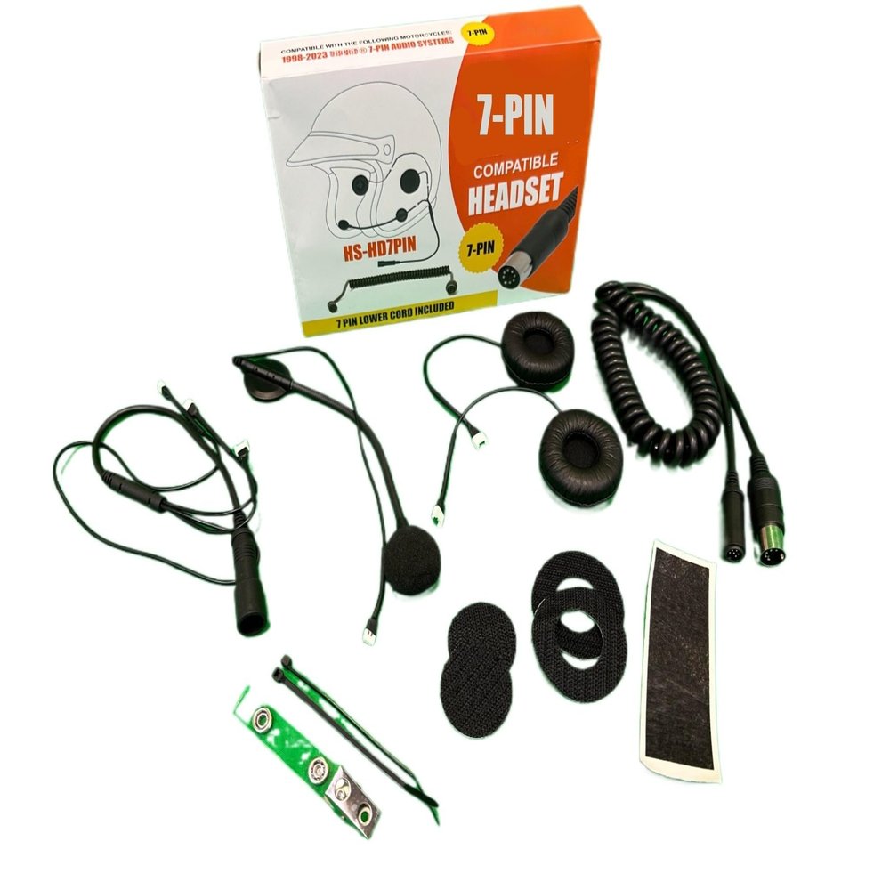 The Helmet Shop 7 Pin Helmet Headset Compatible with Harley Davidson Motorcycles, Wired Harley Communication System with Stereo Speakers & Noise Canceling Boom Mic | 7-Pin Lower Cord Included