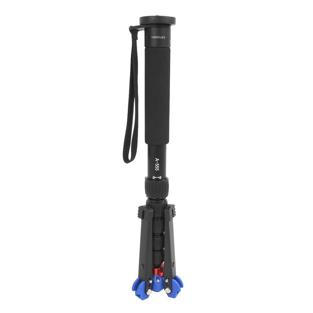 A555+M-2 Camera Monopod, Portable Aluminum Alloy 6-Section Adjustable Height, Hand Strap, Ergonomic Design, 360 Rotation, for Camera Photograph Accessory