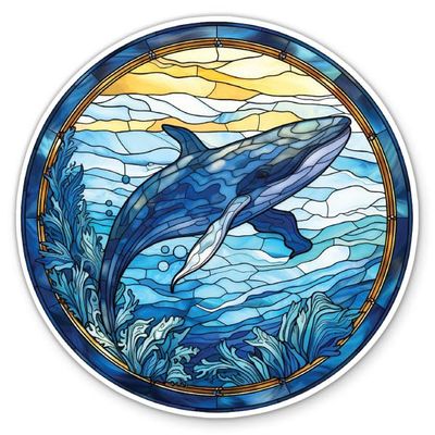 Blue Whale Stickers - 2 Pack - Waterproof Vinyl for Car, Phone, Water Bottle, Laptop - Stained Glass Style Pretty Colorful Decals (2-Pack)