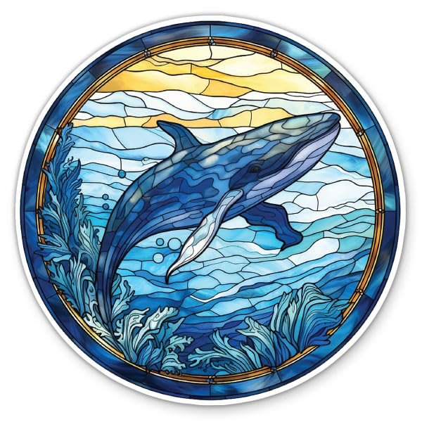 Blue Whale Stickers - 2 Pack - Waterproof Vinyl for Car, Phone, Water Bottle, Laptop - Stained Glass Style Pretty Colorful Decals (2-Pack)