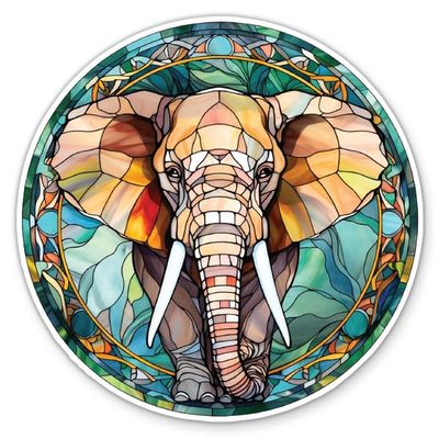 Elephant Sticker - 3" Laptop Sticker - Waterproof Vinyl for Car, Phone, Water Bottle - Stained Glass Style Decal