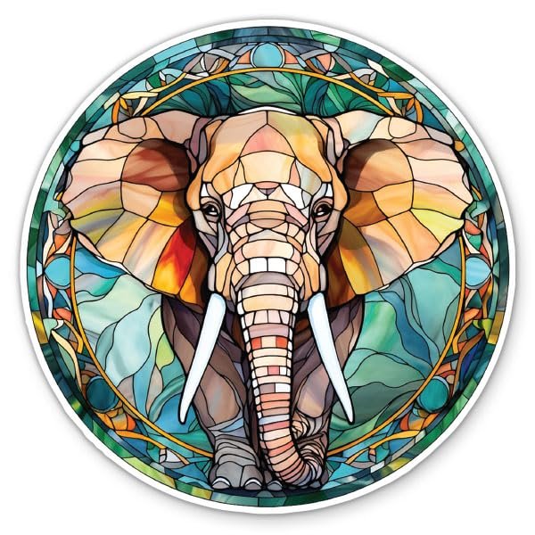 Elephant Sticker - 3" Laptop Sticker - Waterproof Vinyl for Car, Phone, Water Bottle - Stained Glass Style Decal
