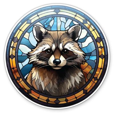 Raccoon Sticker - 3" Laptop Sticker - Waterproof Vinyl for Car, Phone, Water Bottle - Stained Glass Style Colorful Decal