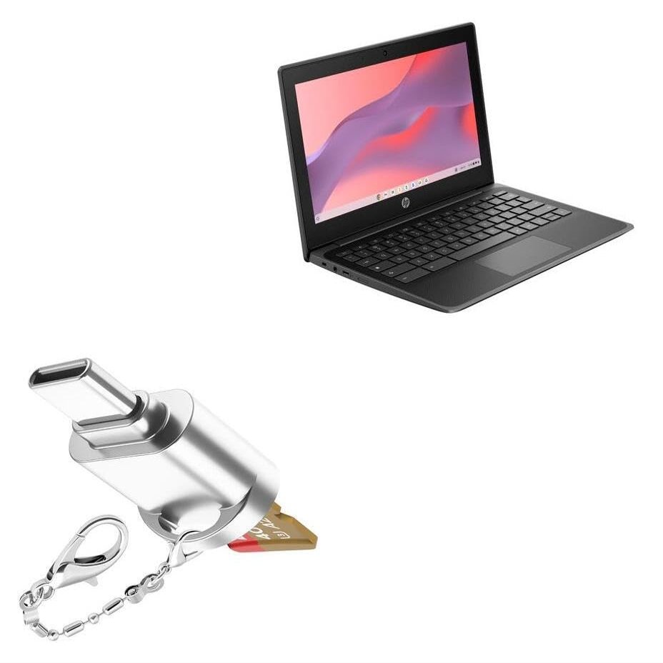 BoxWave Adapter Compatible with HP Fortis G10 Chromebook (11.6 in) - Micro SD Card miniReader, USB Type-C OTG Reader USB3.0 Adapter Keychain - Metallic Silver