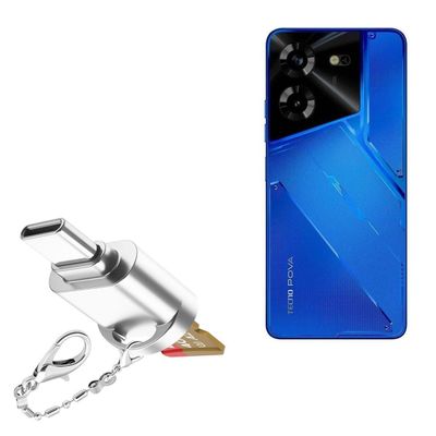 BoxWave Adapter Compatible with Tecno Pova 5 - Micro SD Card miniReader, USB Type-C OTG Reader USB3.0 Adapter Keychain - Metallic Silver