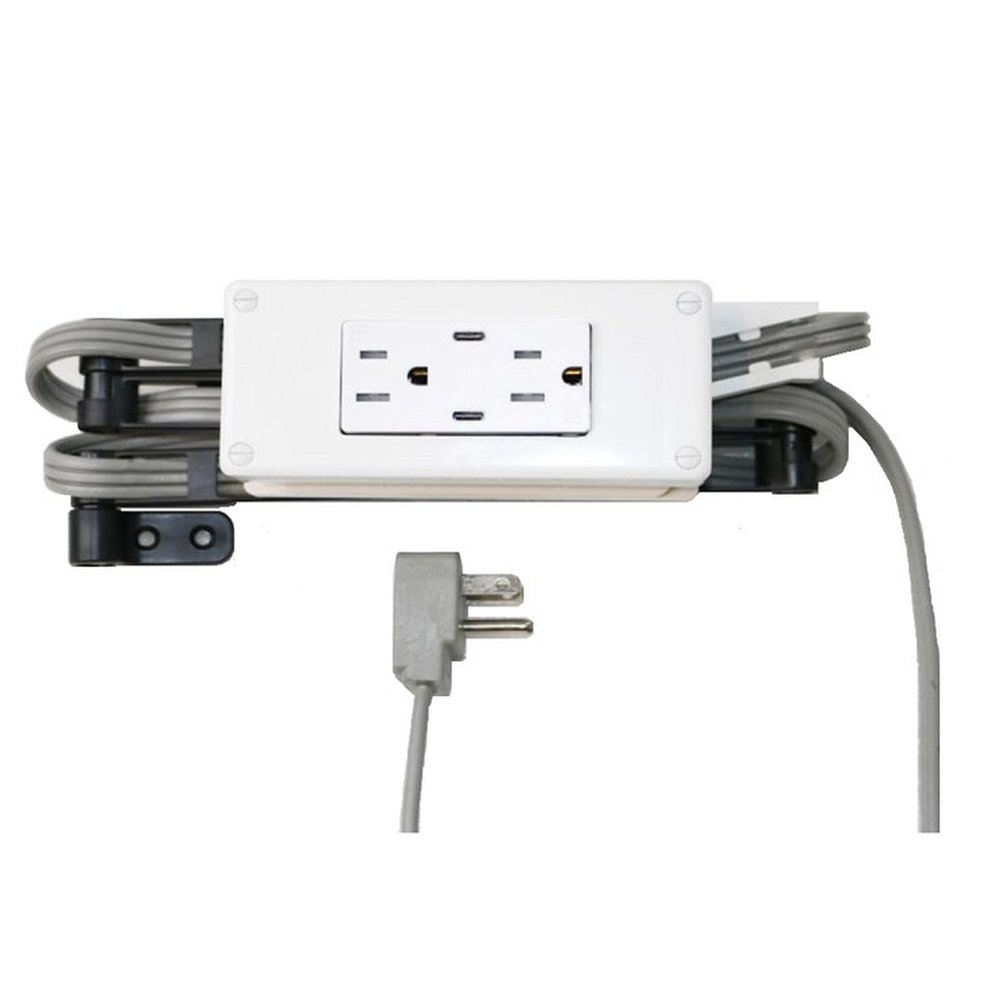 Compact (2) PD30W USB-C (2) 15 Amp in-Drawer Docking Station Outlet Plugs with Retractable Arm, White