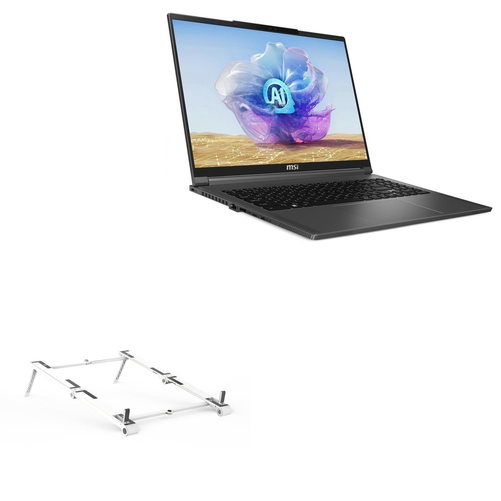 BoxWave Stand and Mount Compatible with MSI CreatorPro 16 AI Studio (16 in) - Pocket Aluminum Stand 3-in-1, Portable Multi Angle Viewing Riser - Metallic Silver